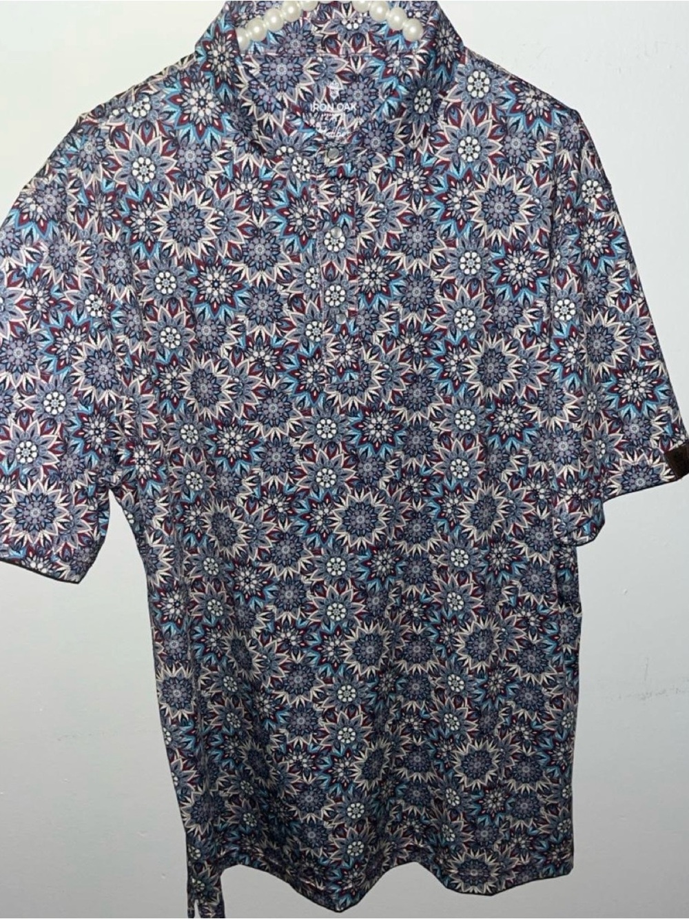 Iron Oak Hellbent Western Pearl Snap Golf Polo Shirt Large 4-Way Stretch EUC